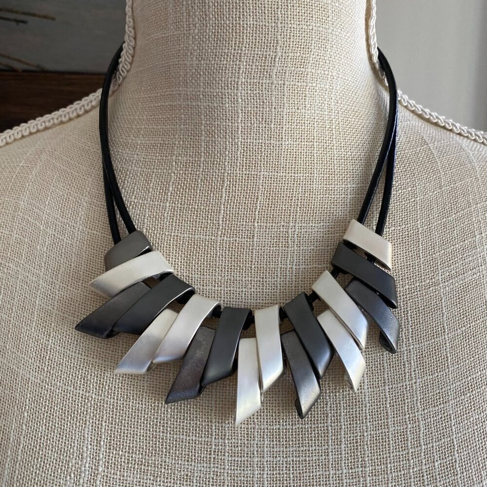 FAC Daring Edge Choker Necklace Gun Metal Silver Tone NWT​​​